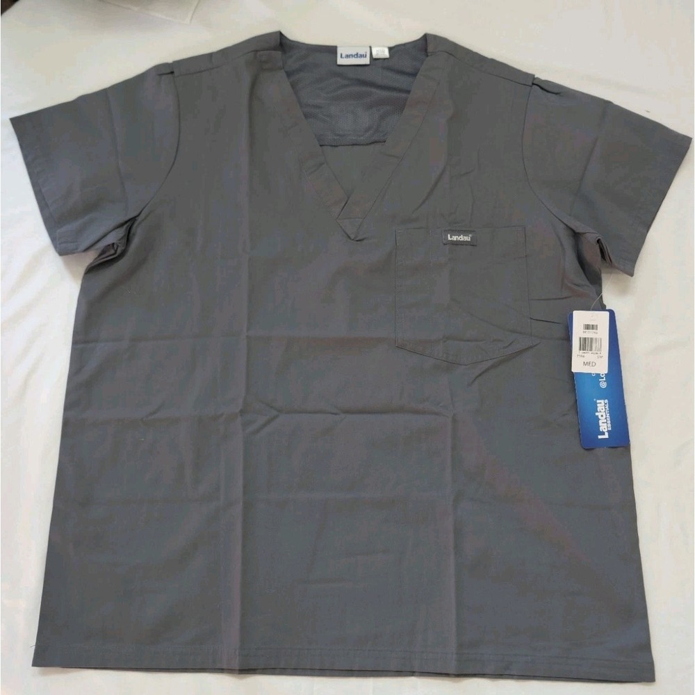 Landau Essentials V-Neck Scrub Top Charcoal Gray Unisex Medium NWT